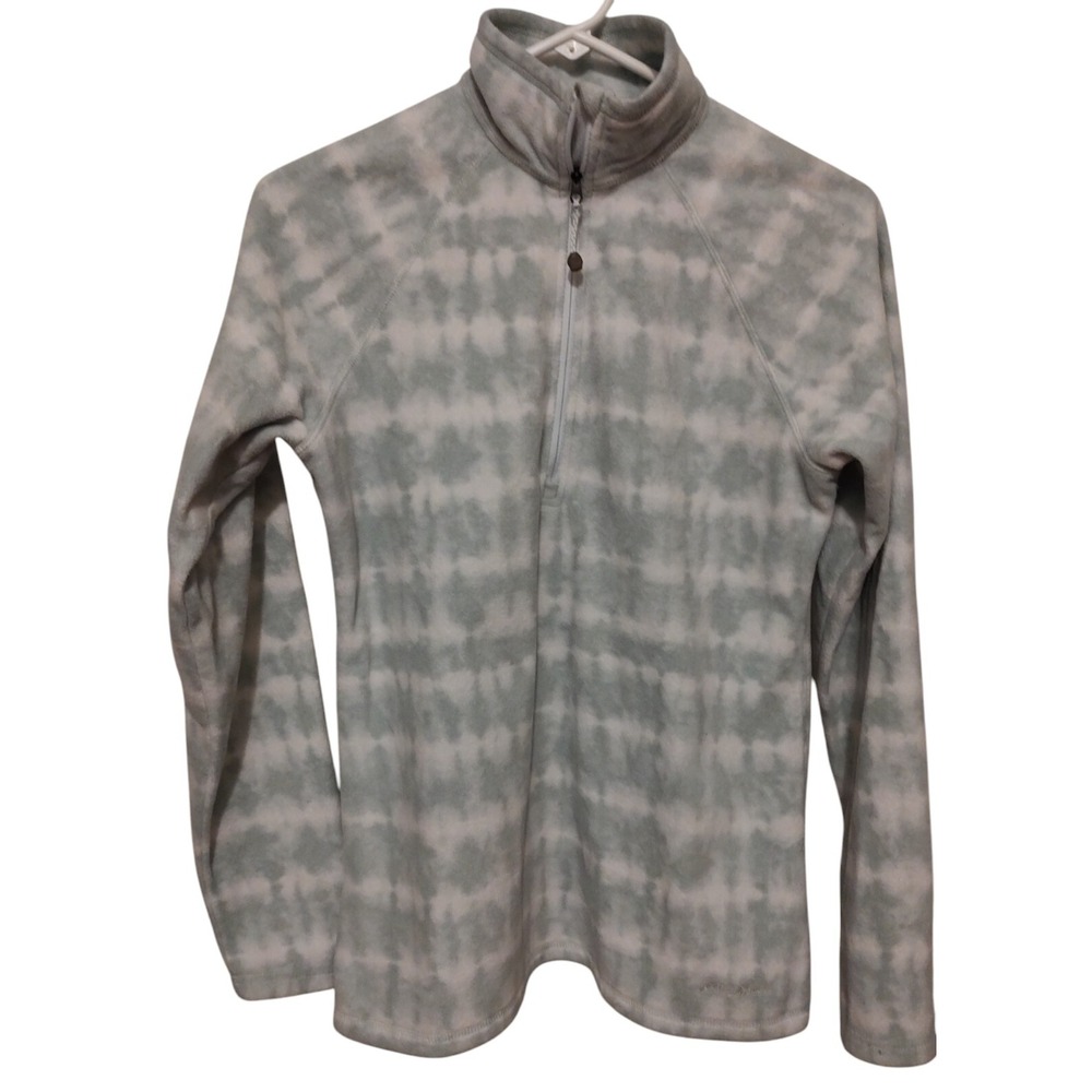Eddie Bauer Tie Dye Fleece Green Quarter Zip Sweater Hipster Womens Medium